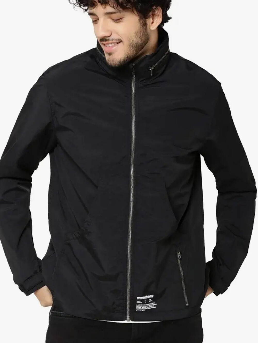 Jack & Jones Men's Black Zip Through Neck Solid  Lightweight Jacket